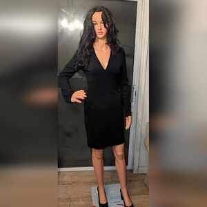 Leith Long Sleeve Black V-Neck Bodycon Mini Dress